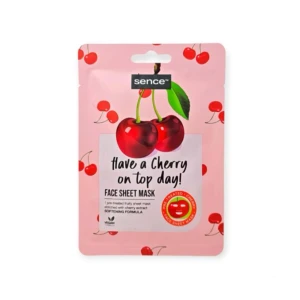Sence Cherry Face Sheet Mask - Fruktig ansiktsmask från Sence med körsbärsextrakt för en mjukgörande effekt. Perfekt för en uppfriskande och återfuktande ansiktsbehandling. Vegansk och enkel att använda.