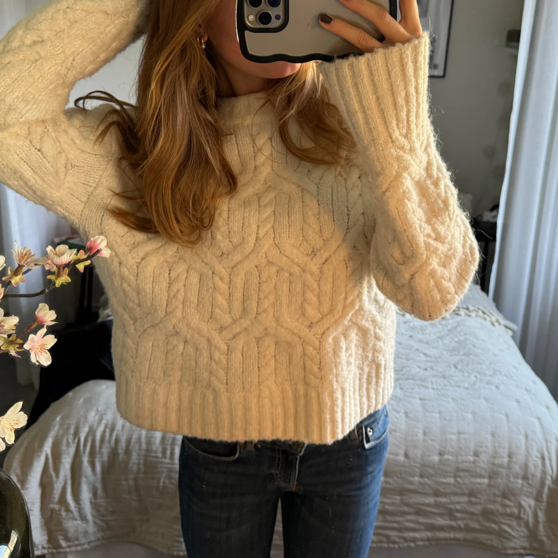 Vit stickad tröja - 90