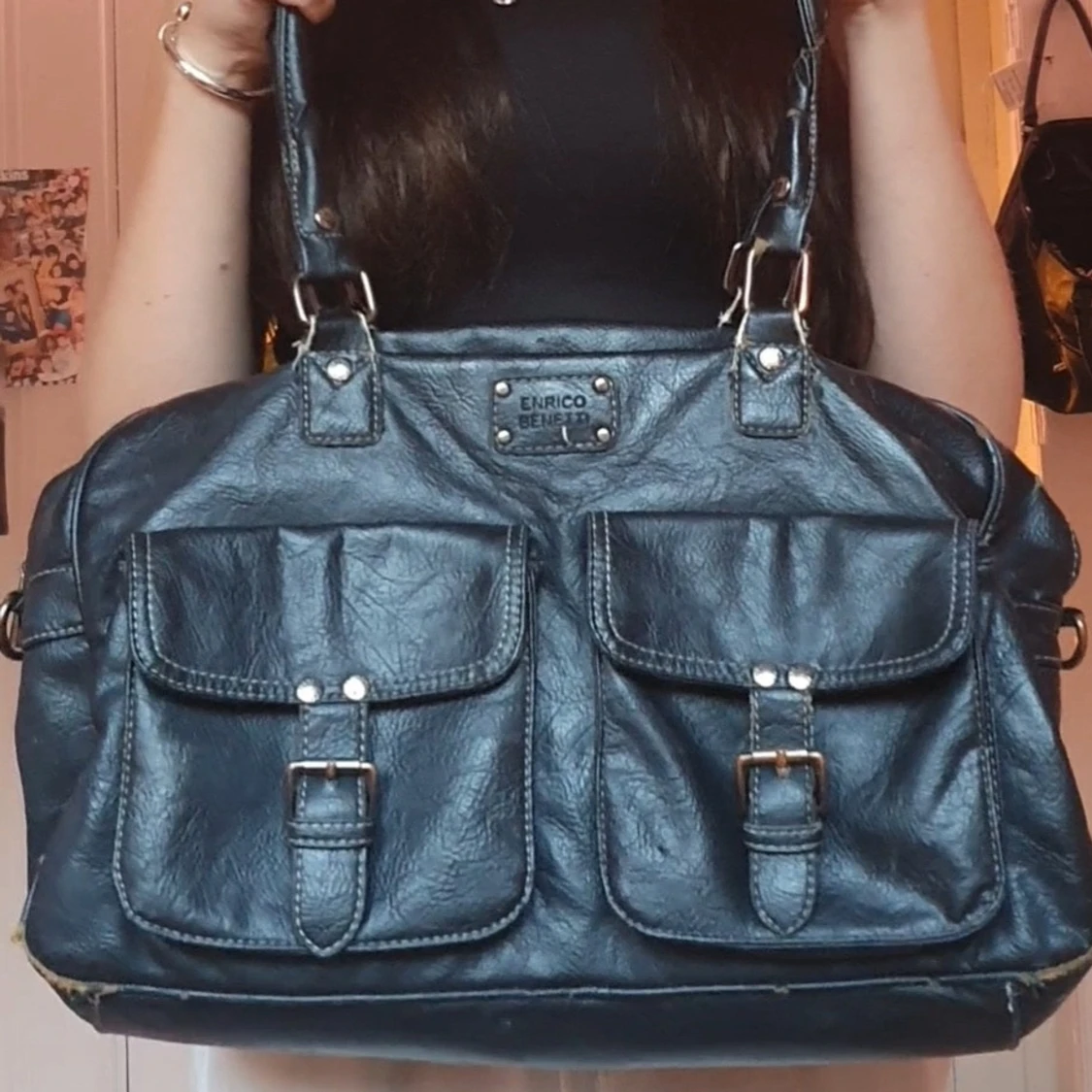 Svart vintage läderväska  - 90