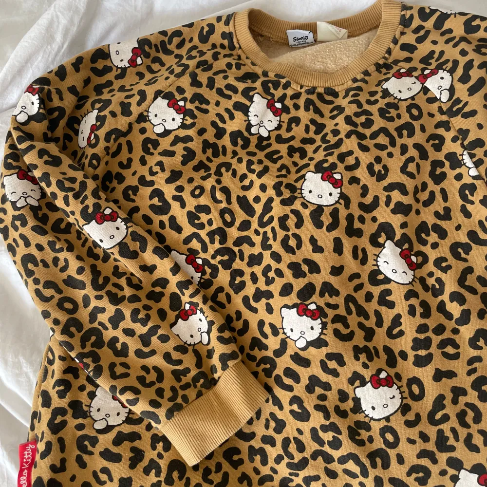 Jätte fin leopard Hello Kitty tröja! Jätte fint skick:) storlek 13 -14 men passar xxs/xs❤️. Hoodies.