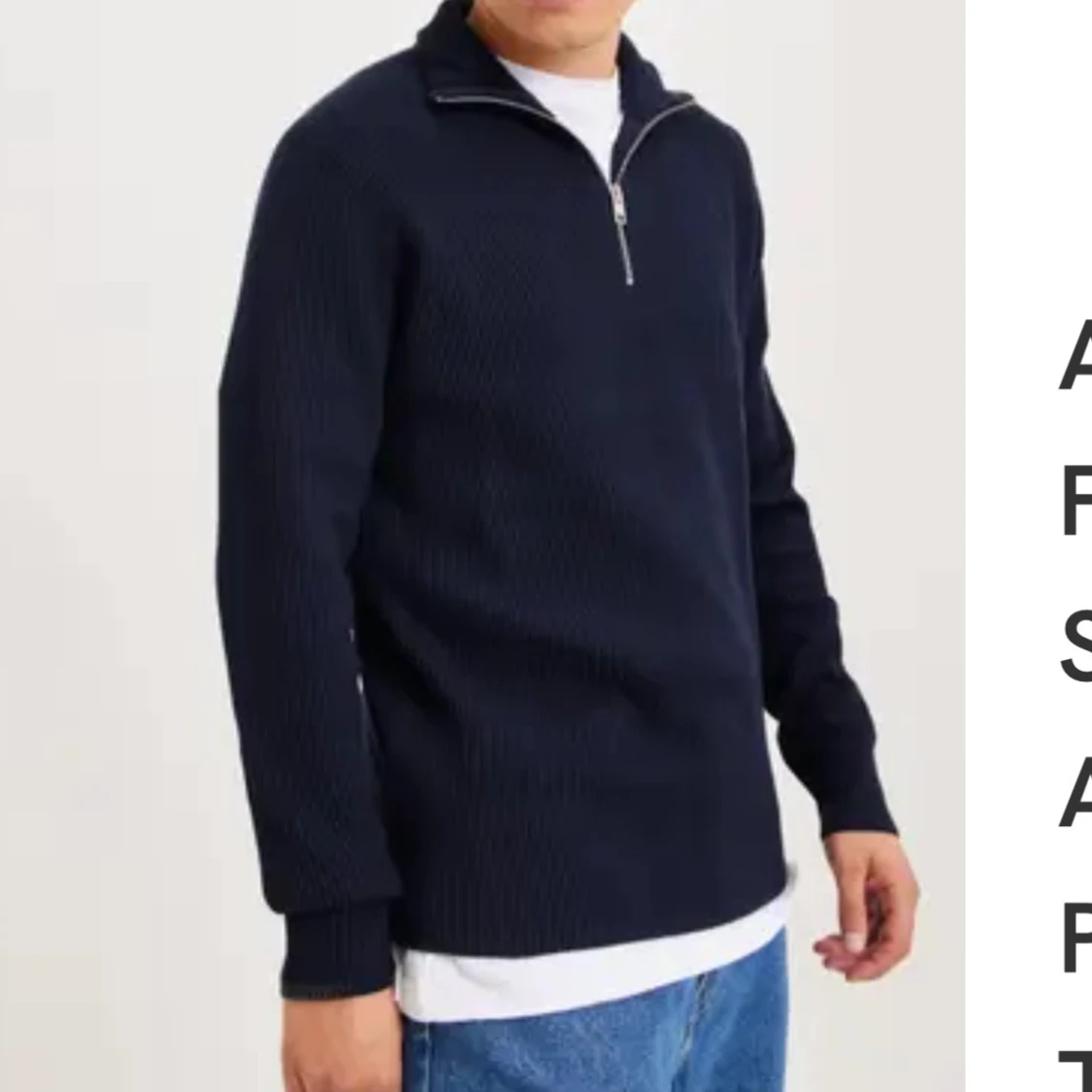 Mörkblå ribbad tröja med dragkedja - 91