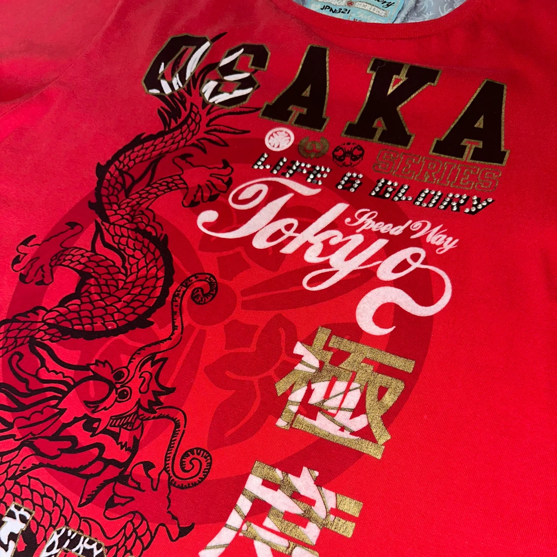 Cool Drain Graphic Rhinestone Röd Y2k Tshirt - 91