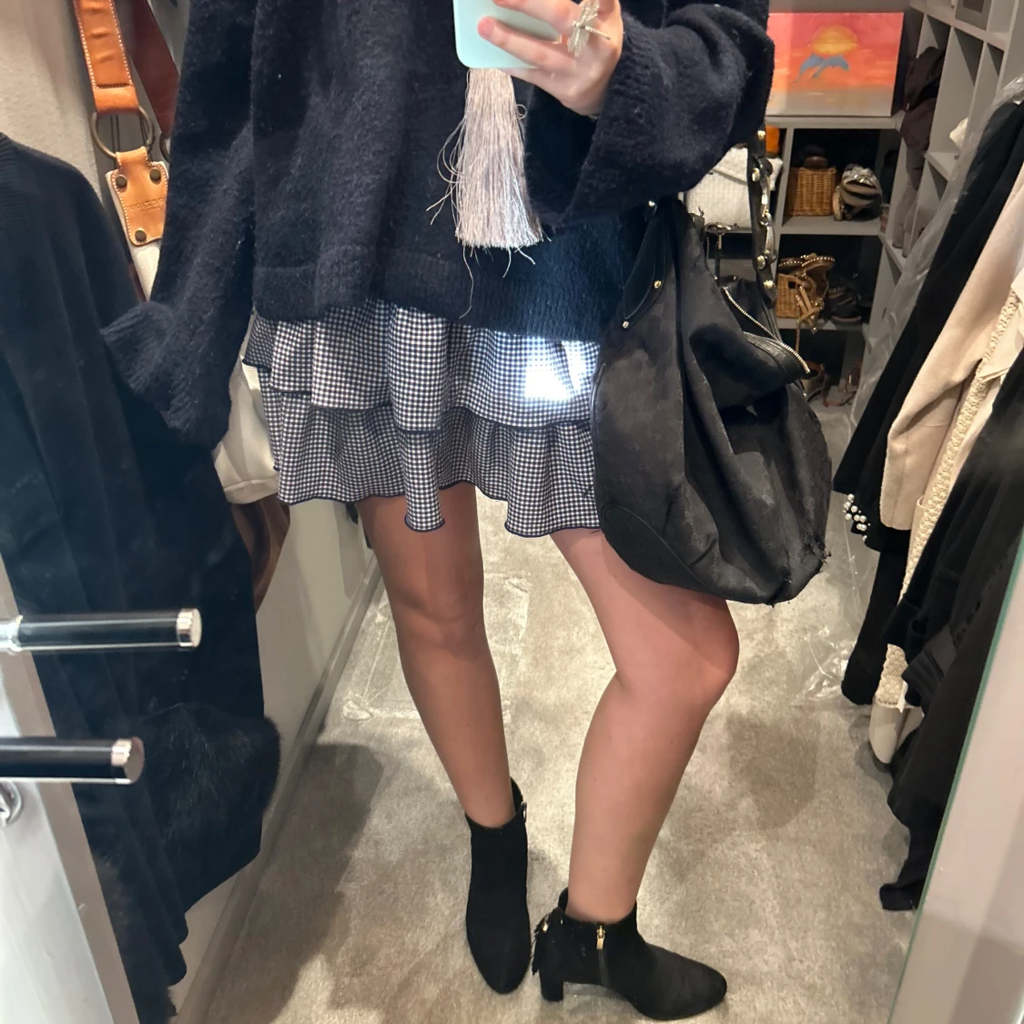 Mörkblå rutig kjol - 2