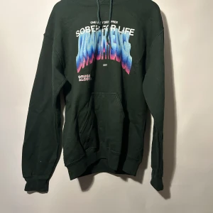Grön hoodie, storlek s - Grön hoodie med tryck fram och bak. På framsidan står det "ONE LIFE / DRUG FREE SOBER FOR LIFE AWARENESS 2021 DRUGS ALCOHOL". På baksidan står det "straightedge xxx". Bra skick, storlek s.