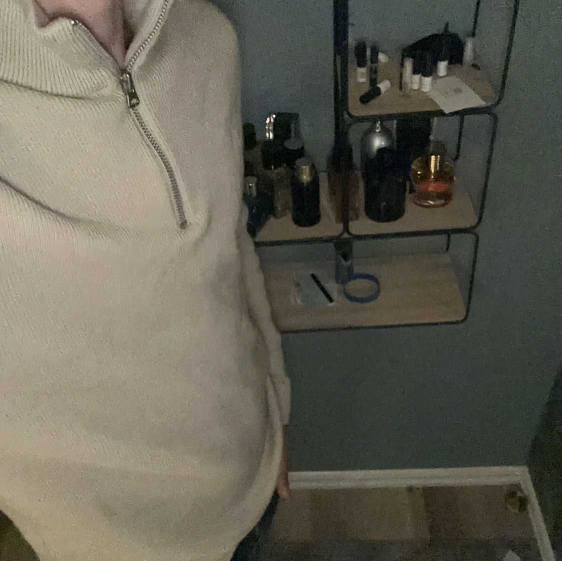 Beige ribbad tröja med dragkedja - 90