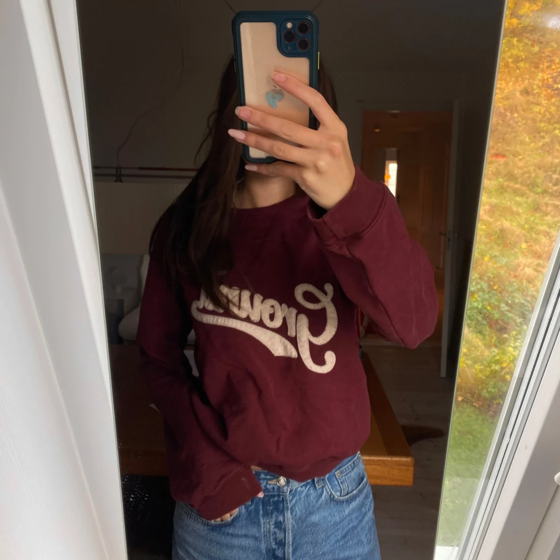 Vinröd sweatshirt med tryck - 90