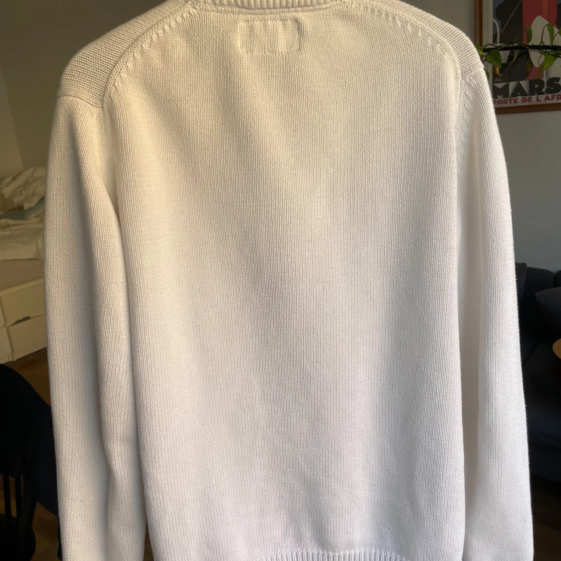 Vit stickad zip-up kofta - 92