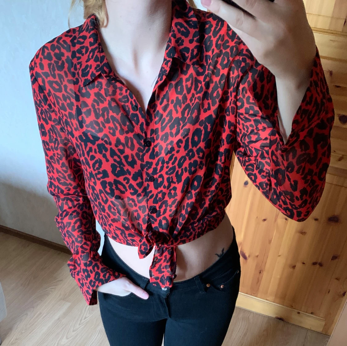 Leopard röd blus skjorta - 90
