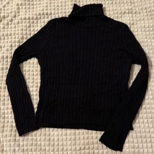 Svart ribbad polotröja - Snygg svart ribbad polotröja med långa ärmar. Perfekt för kyligare dagar och enkel att matcha med olika outfits. Ett måste i garderoben för en stilren look. Om ni vill se den på, skriv gärna!
