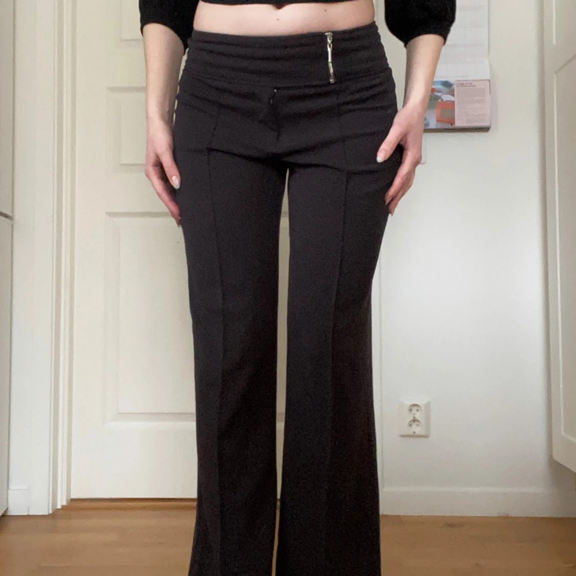 Y2k low waist bootcut kostymbyxor  - 1