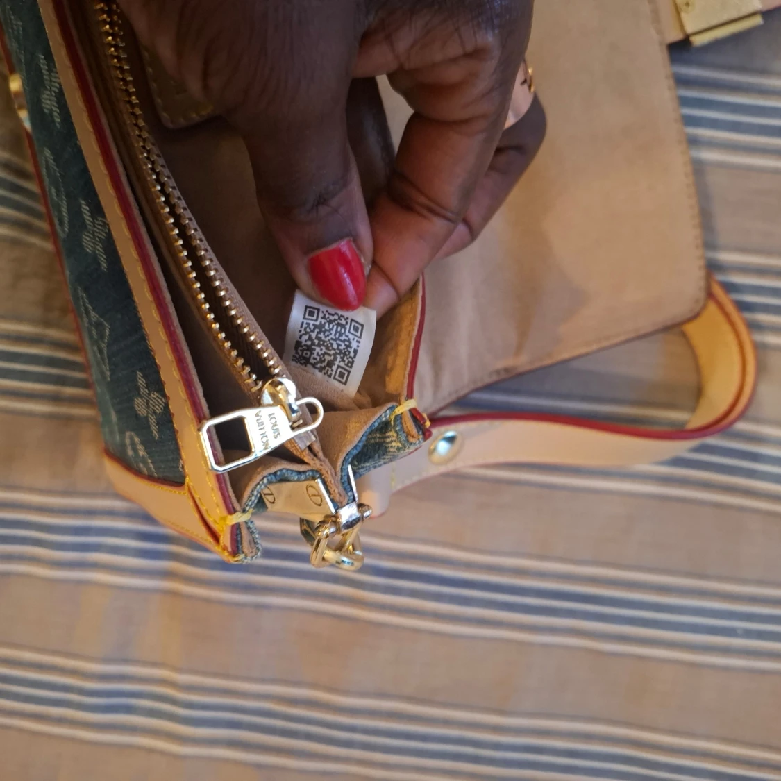 Blå och beige axelväska - 4