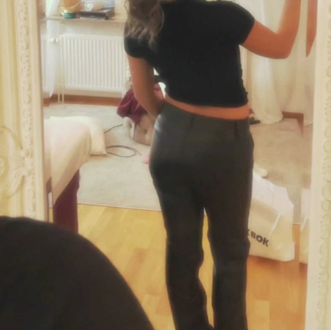 Svarta low Waist läder/skinnbyxor - 1