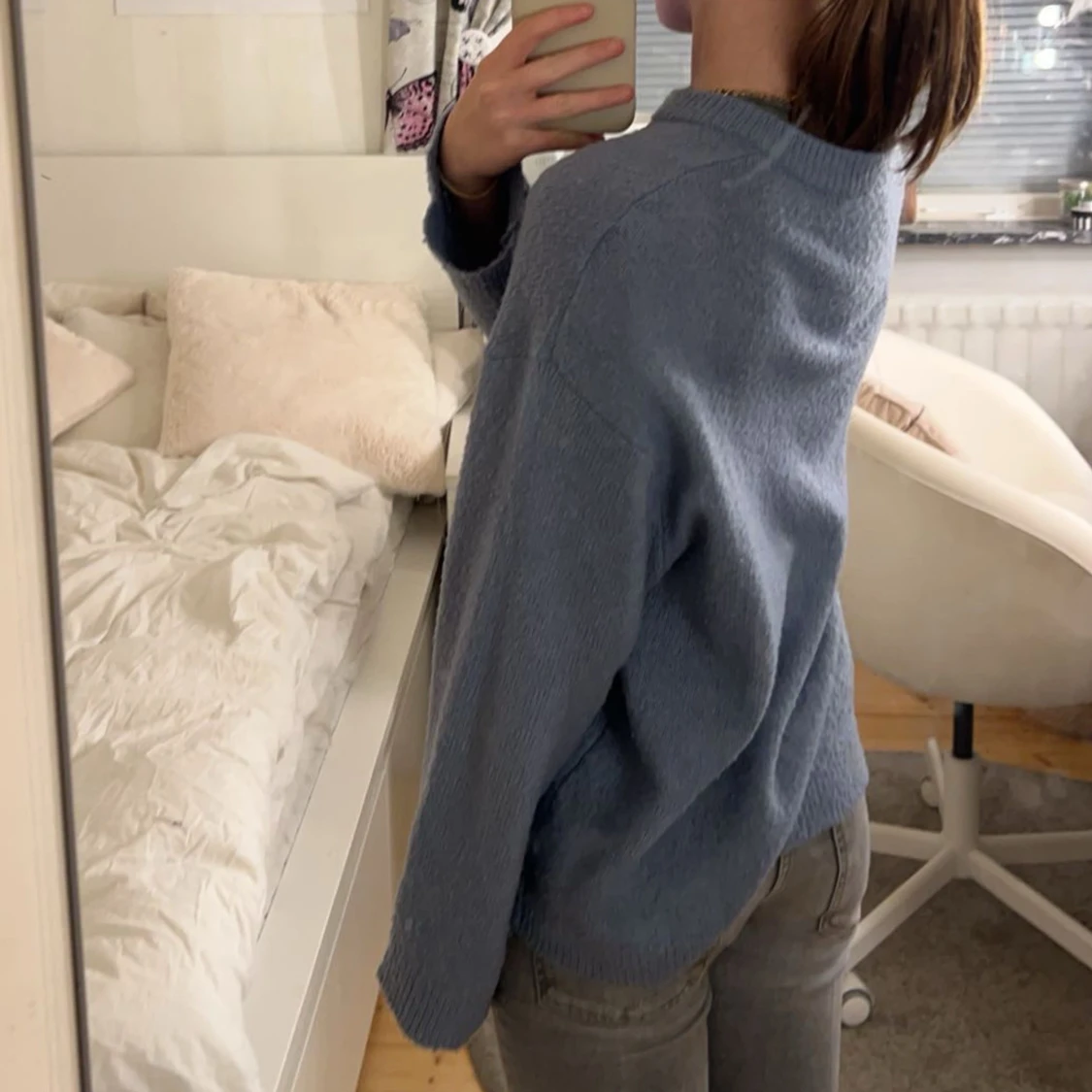 Jätteskön blå stickat tröja - 91