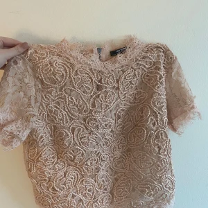 Beige/ ljusrosa  spetsblus från Zara Trafaluc - Säljer en jättefin spetsblus ifrån Zara. Köpt 2017, men knappt använd och inga tecken på användning. Storlek S.  Priset kan diskuteras 💕