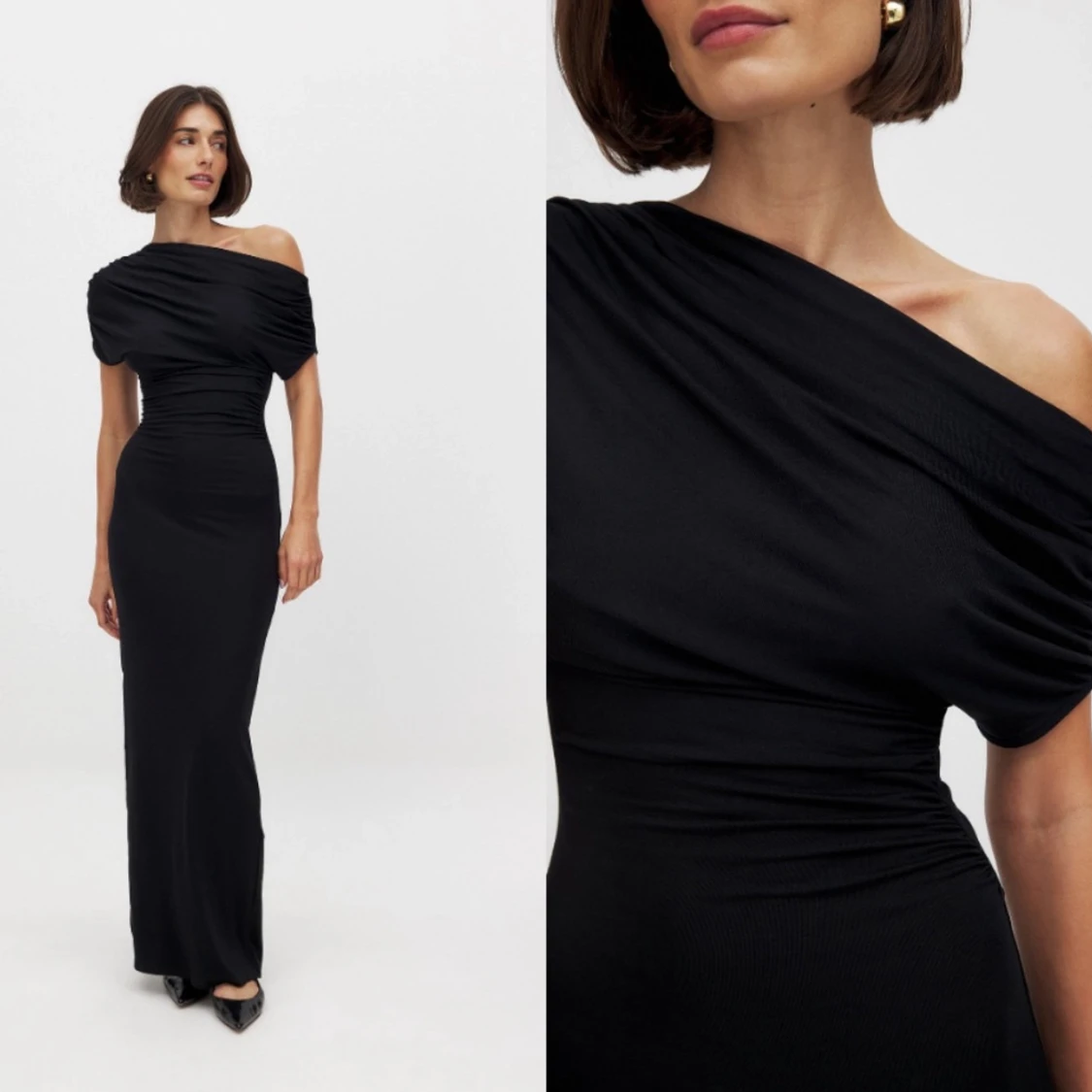 Svart oneshoulder långklänning NA-KD.