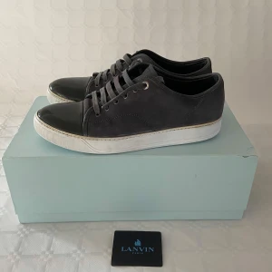 Lanvin skor - Snygga grå sneakers från Lanvin med svarta detaljer och snörning. Skorna har en vit sula och en elegant design som passar perfekt för en stilren look. Skorna är i storlek 41 men passar snarare 42,5. Skorna är fina men på vänster toe capen finns några små Jack. Sulan är målad vit