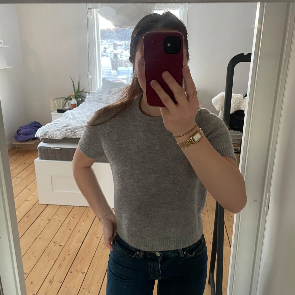 Grå stickad tröja/t-shirt/topp - 91