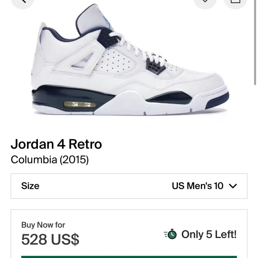 Säljer mina knappt använda Jordan 4 Columbia. Mycket bra skick, kommer med originallåda och nyckelring. Går på StockX för 528$. . Skor.