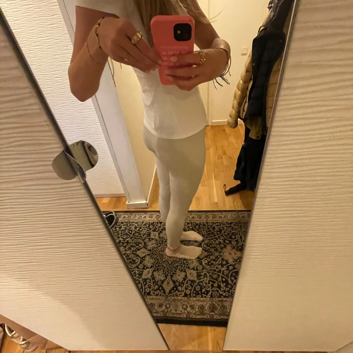 Ribbade off-white träningsbyxor  - 90