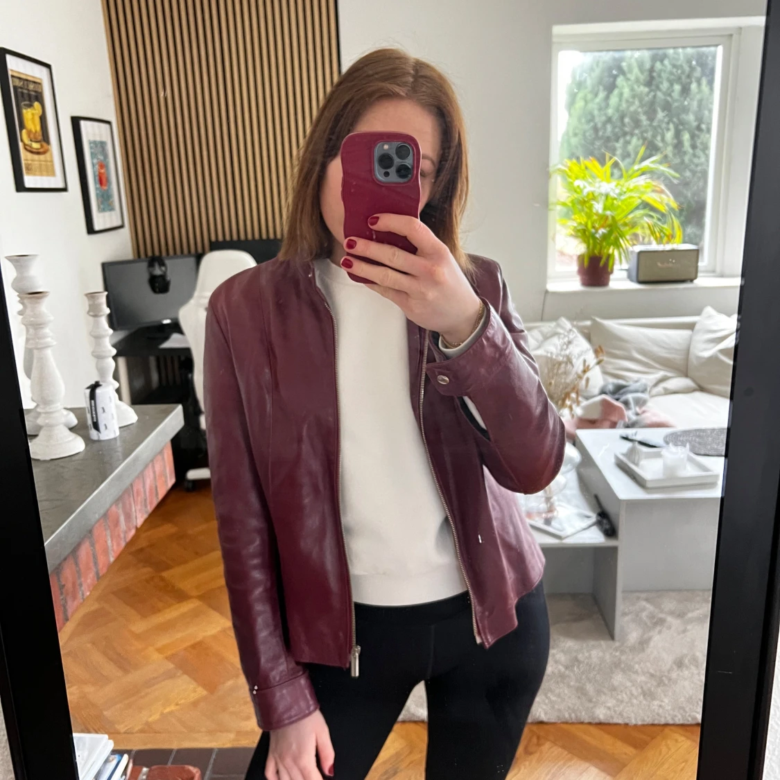 Vinröd skinnjacka - 3
