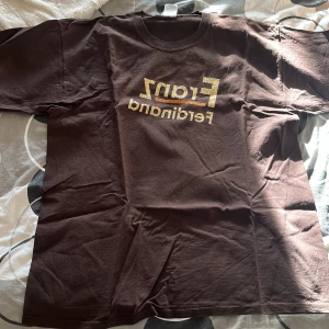 Brun t-shirt med tryck - Säljer en brun t-shirt med ett coolt tryck på framsidan. Den är i bra skick och perfekt för vardagsbruk. T-shirten har en normal passform och är kortärmad, vilket gör den skön att bära under varmare dagar.