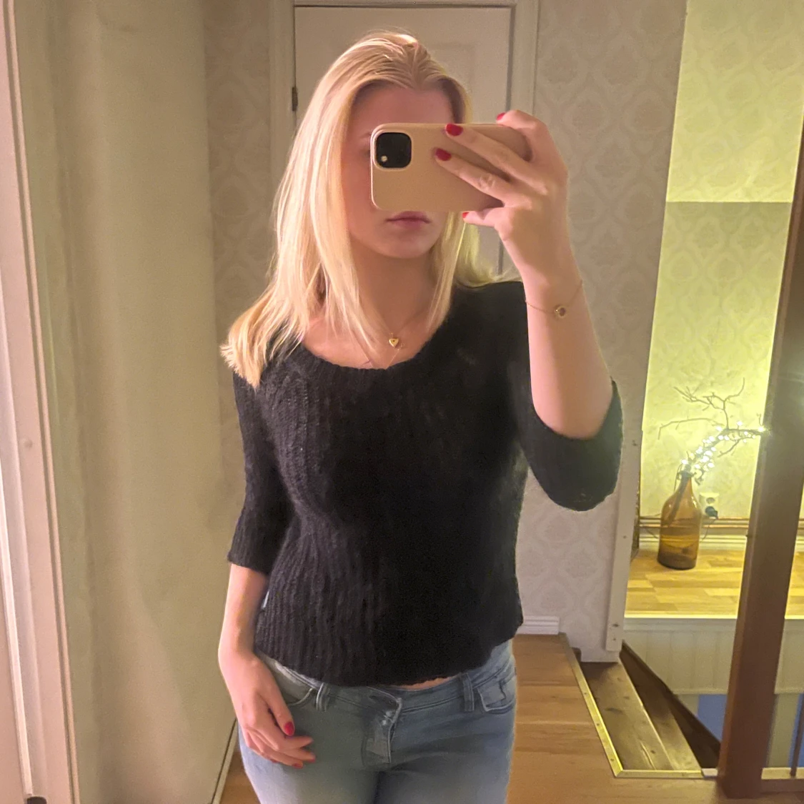 Kortärmad stickad tröja