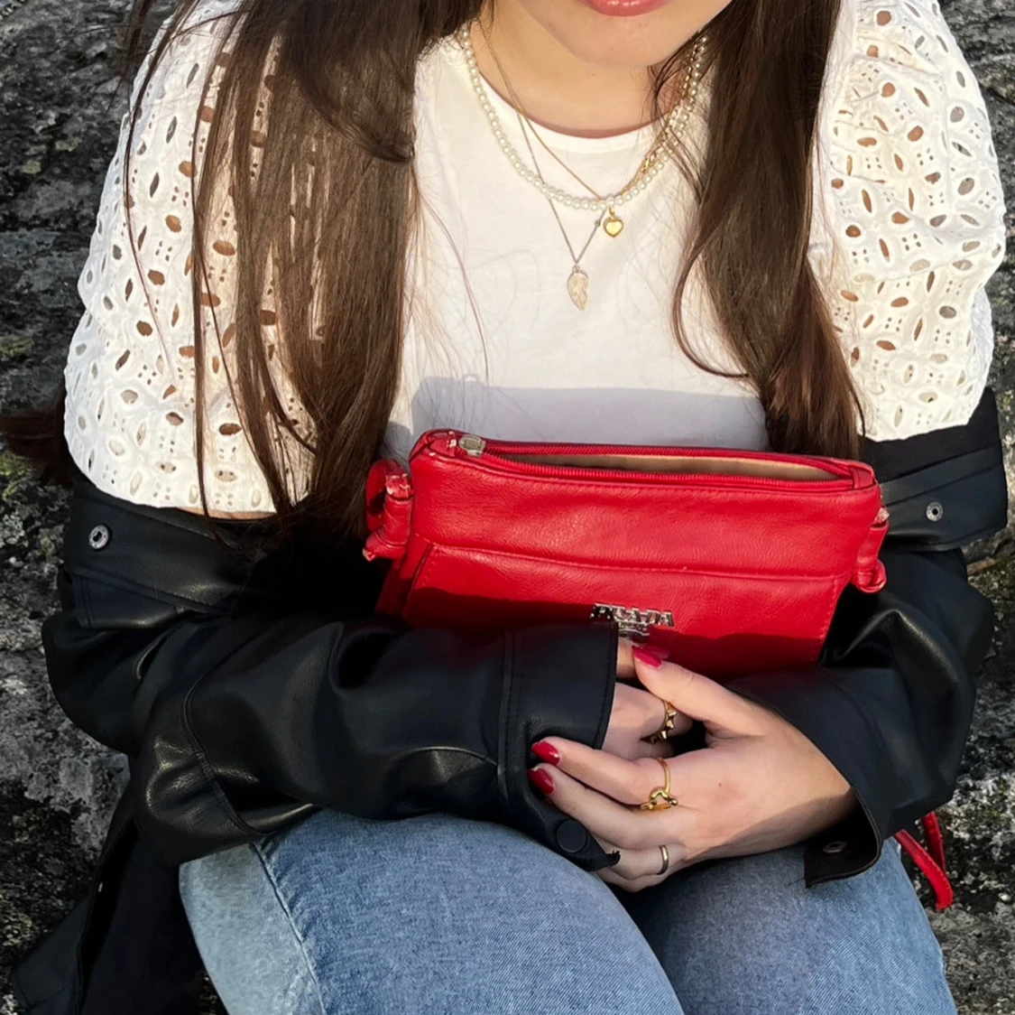 Vit topp med spetsärmar - 90