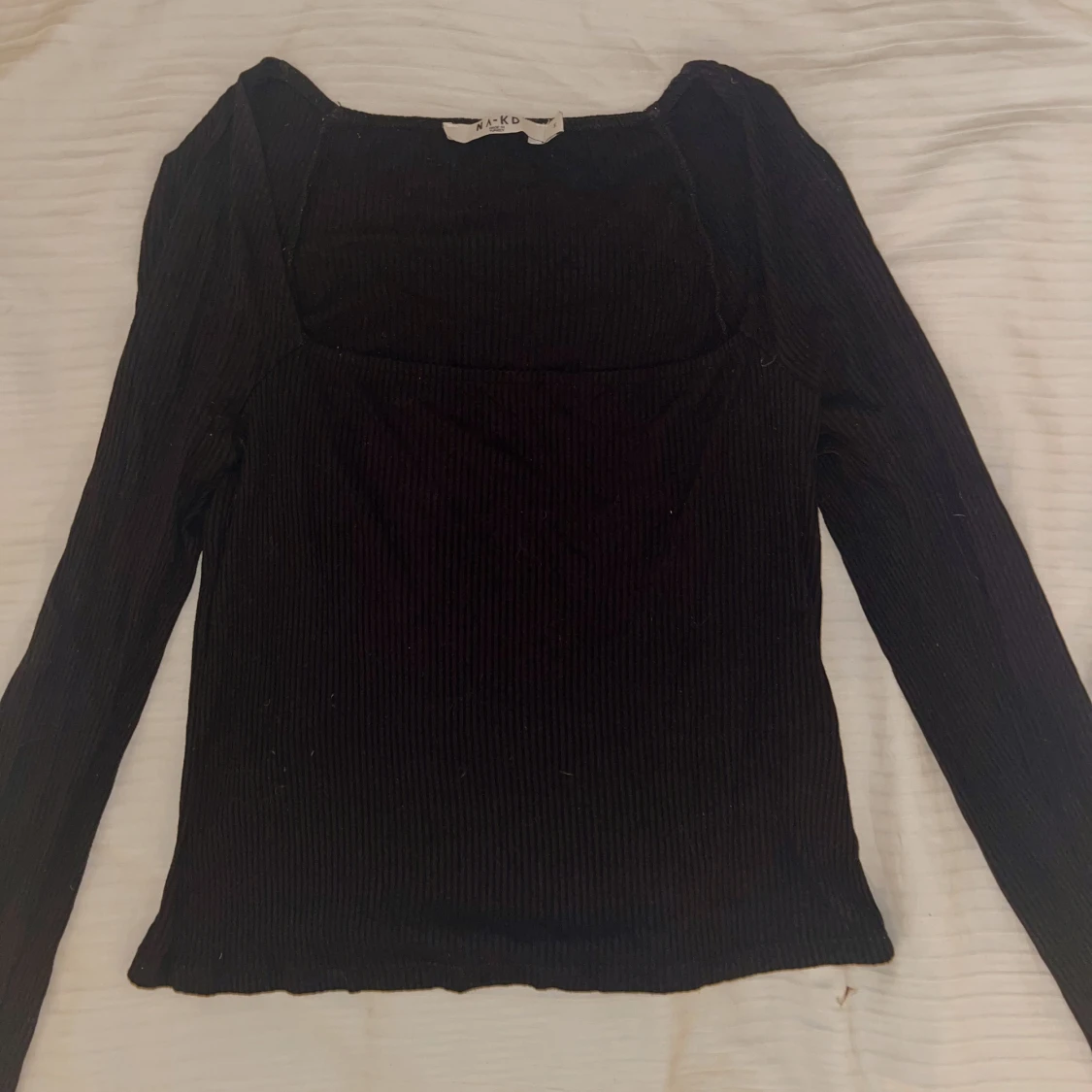 Ribbad långärmad svart basic tröja  - 91