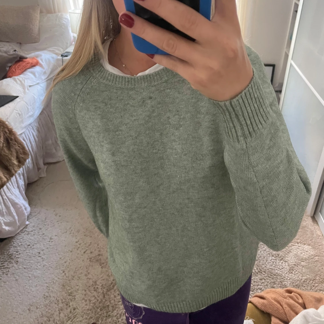 Grön stickad tröja  - 90