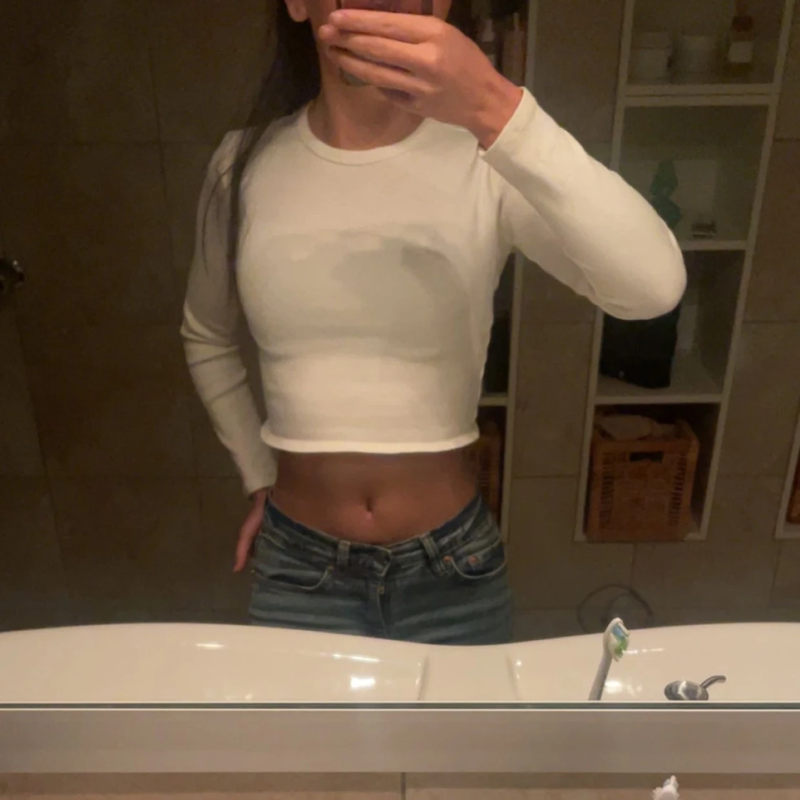 Långärmad croppad topp