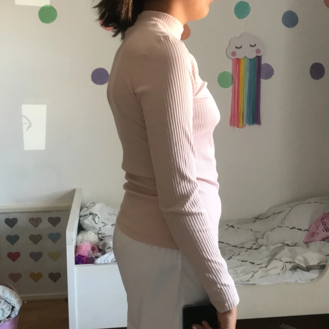 Ribbad aprikos rosa top