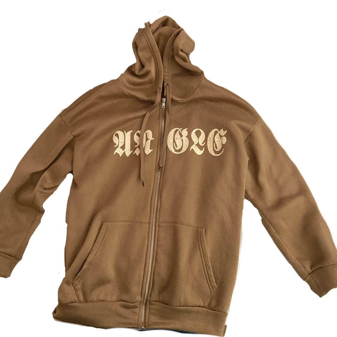 Brun zip up hoodie med tryck