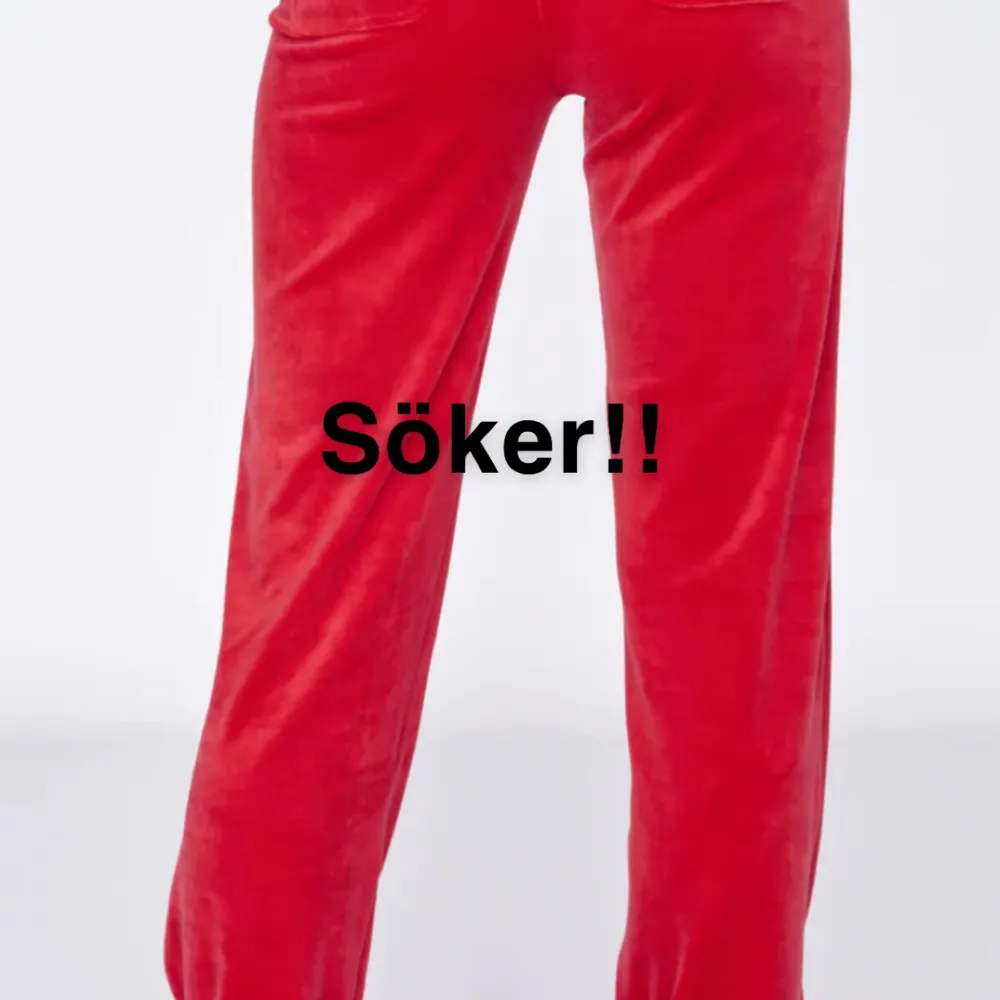 Jag söker röda juicy byxor med fickor bak, max 800 kr i ganska nyskick. Tack 💕. Jeans & Byxor.
