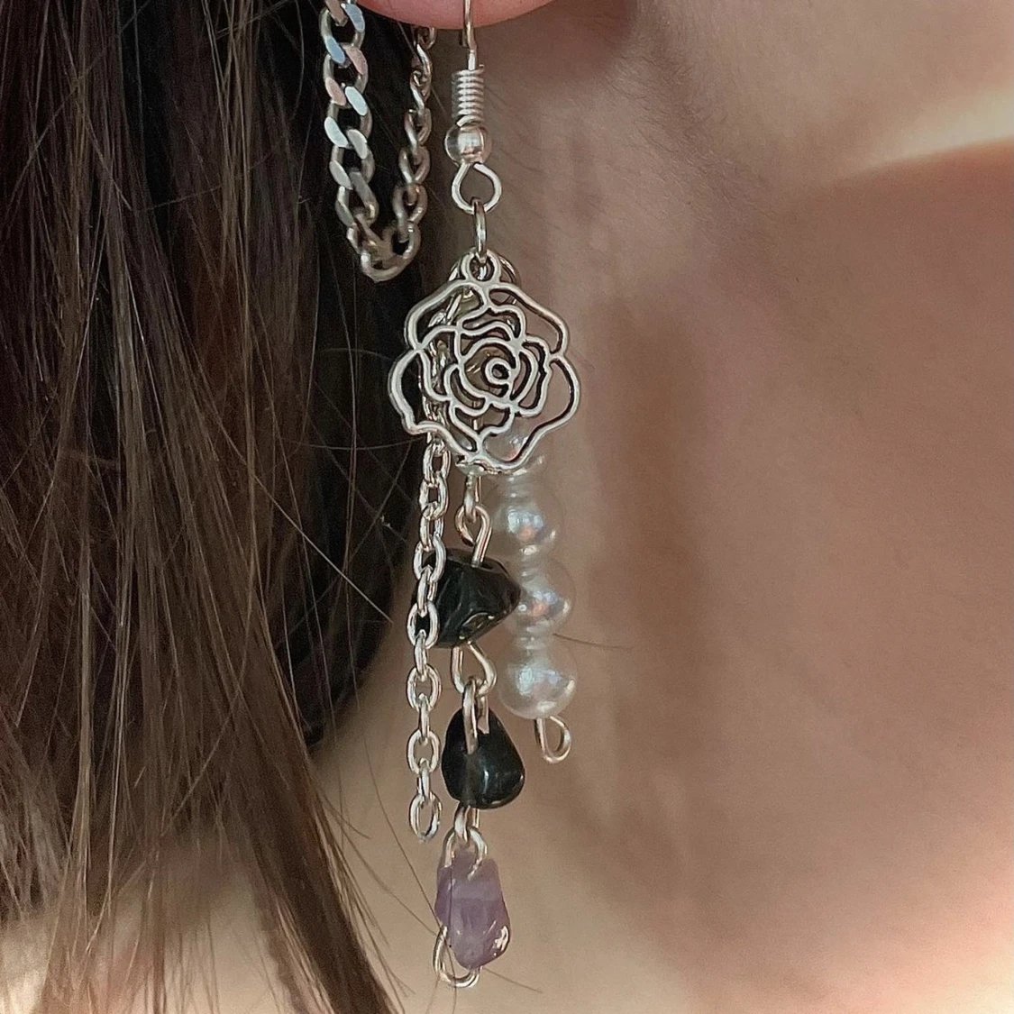 Obsidian och ametist örhänge