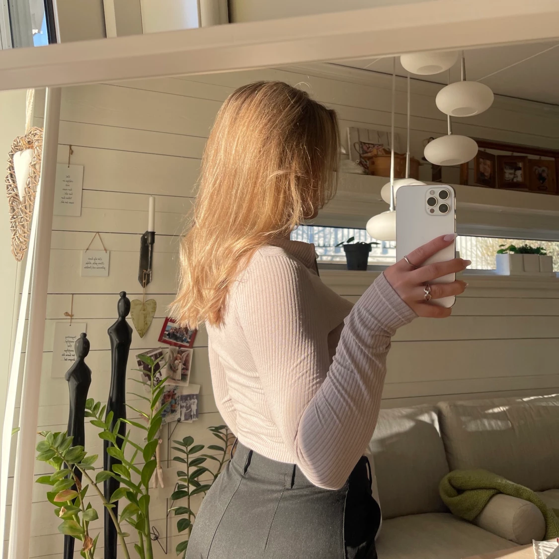 Tröja med dragkedja, beige  - 90