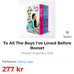 Bok: To all the boys i’ve loved before 1,2&3 - Alla tre böcker i denna gulligt romantiska och roliga bokserie. Väldigt lättläst. Engelska. 100kr för alla tre - frakt tillkommer eller möts upp i malmö. Nypris 277kr på adlibris 
