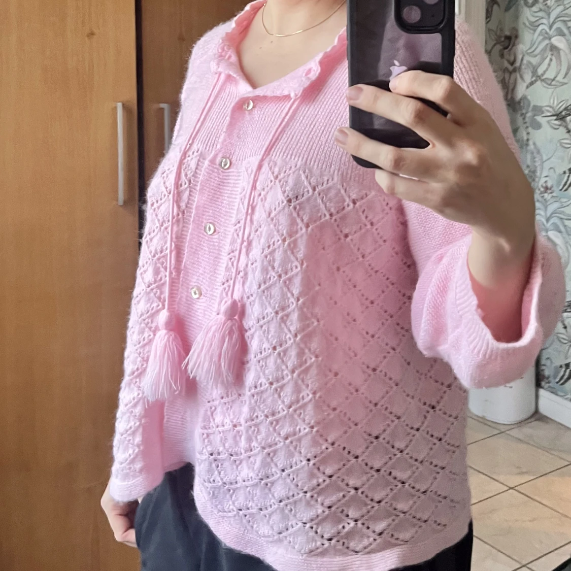 Rosa stickad tröka - 90