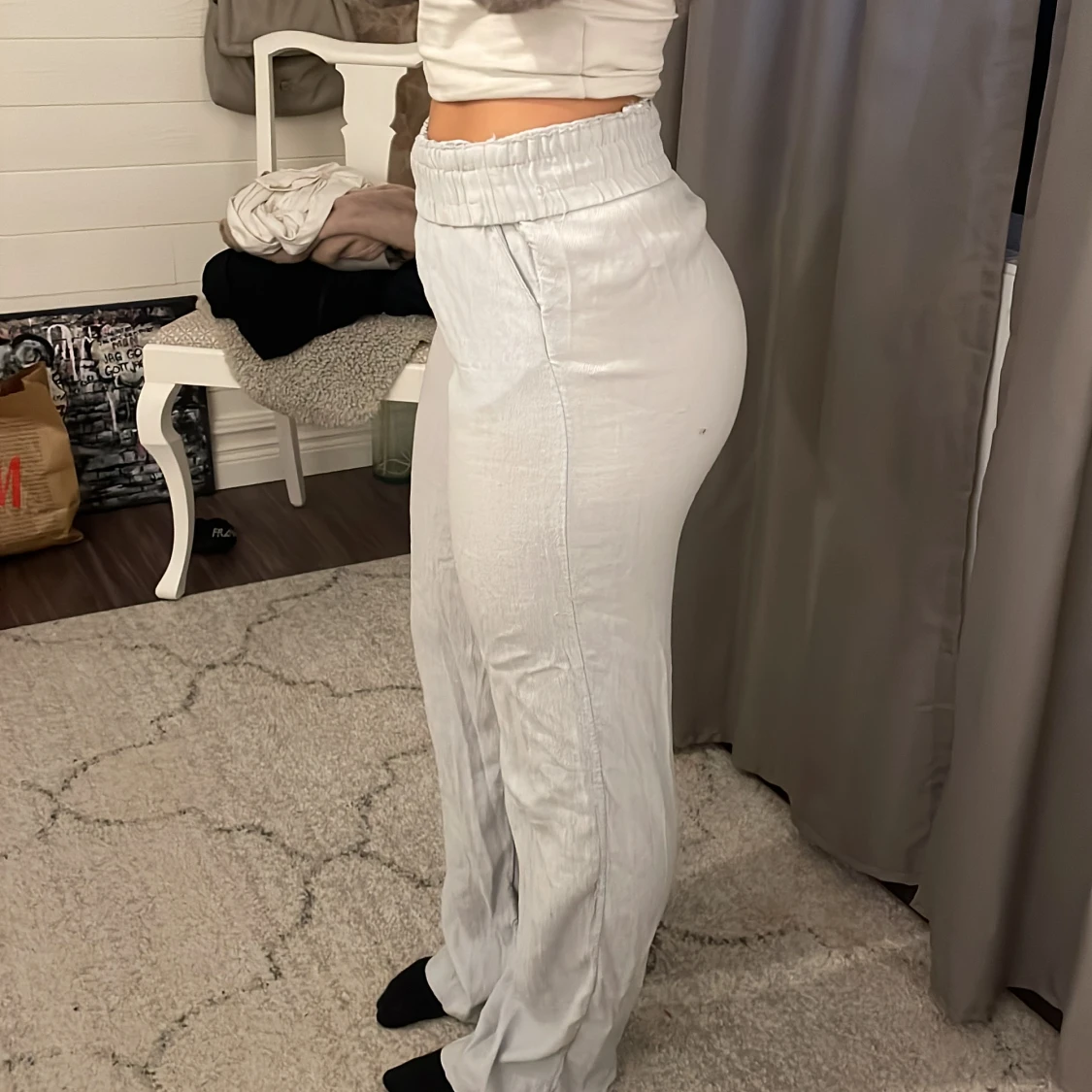 Blåa linnebyxor  - 90