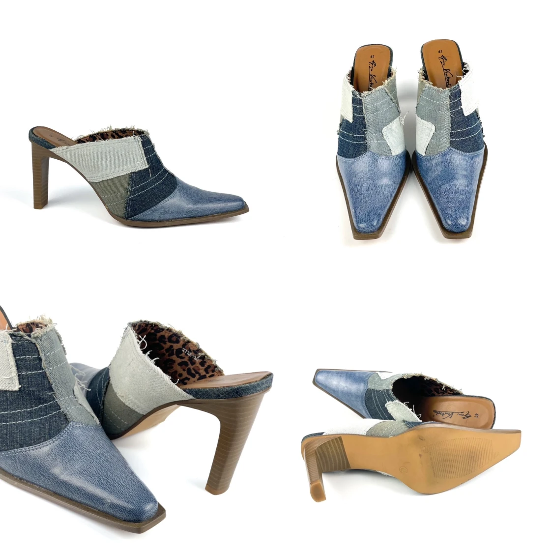 Vintage 90s 00s Y2K Gino Venturi denim pointy toe mule heels in blue size 41 EU - 91
