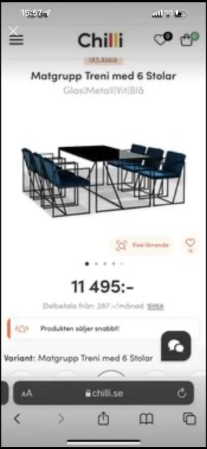 matgrupp - helt nytt i packet så först till kvarn den e så snygg så lyxig de blev tyvärr ett misstag at köpa in den då jag skulle flytta till en stor lägenhet men inte blev av o nu står jag hör med den helt ny.  Ny pris som man ser där på bilden 11495kr