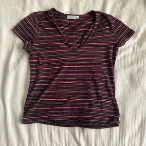 Snygg Randig tröja med urringning - Super söt tröja! Lite för stor för min smak men väldigt mjuk och skön till sommaren. Färgglad och trendig, och plus om du vill ha lite urringning;)