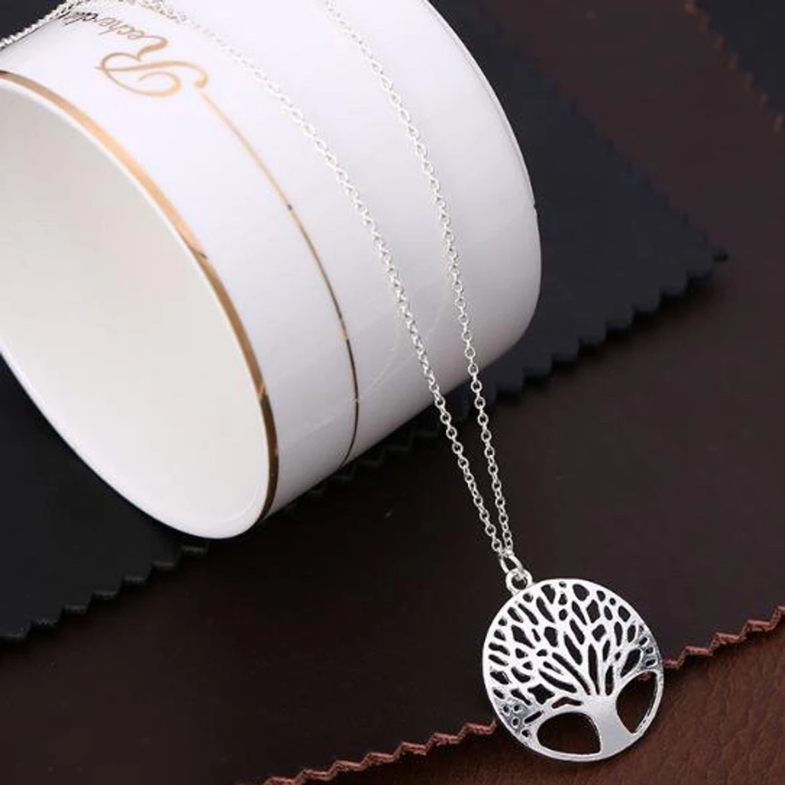 925 silverpäterad Livets Träd / Visdomsträd Halsband,örhänge och Ringa  - 91