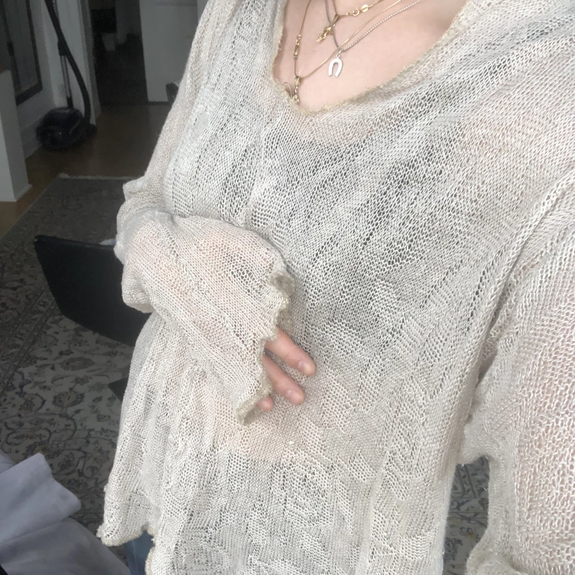 Stickad tröja, sandfärgad  - 91