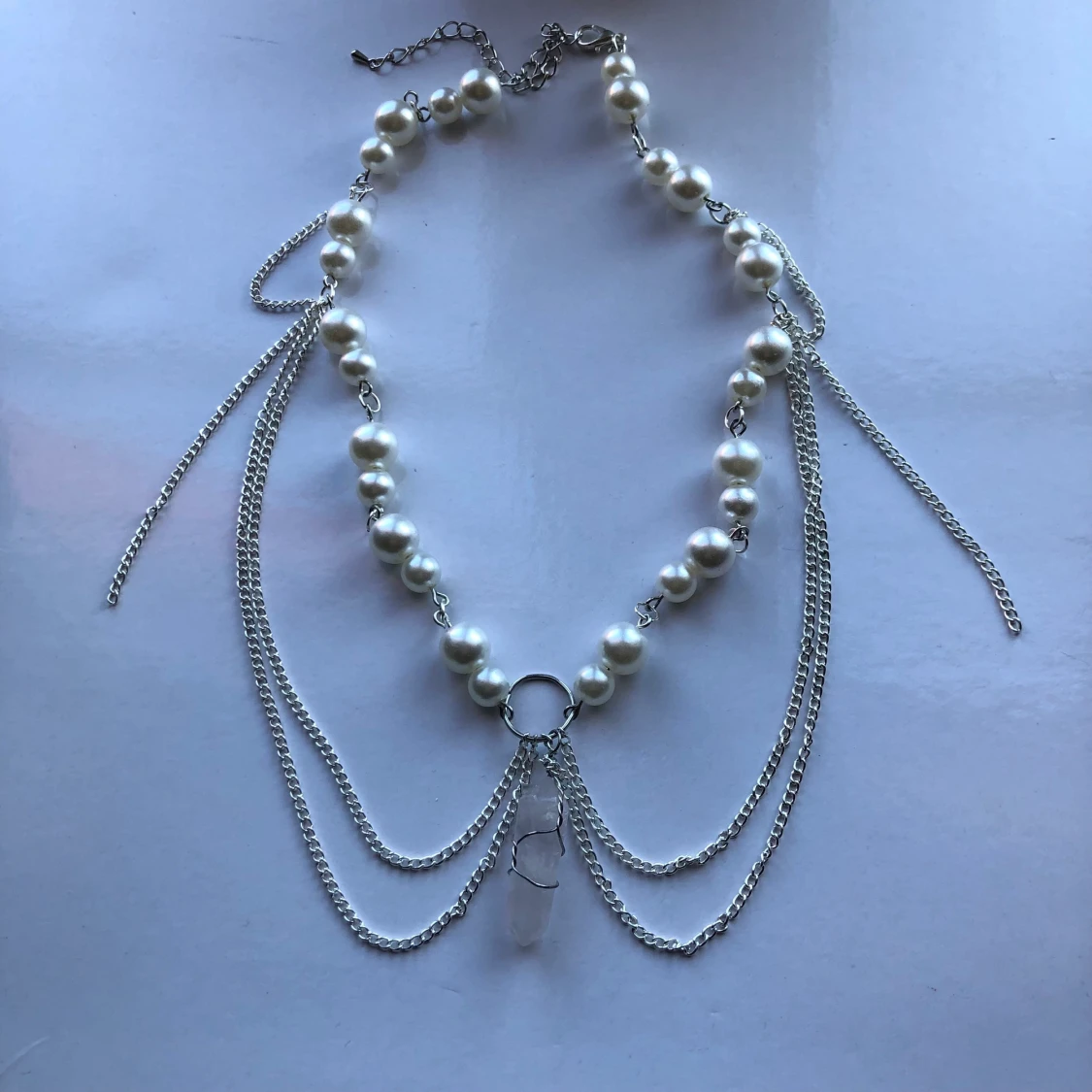 Pärlhalsband med rosenkvarts  - 90