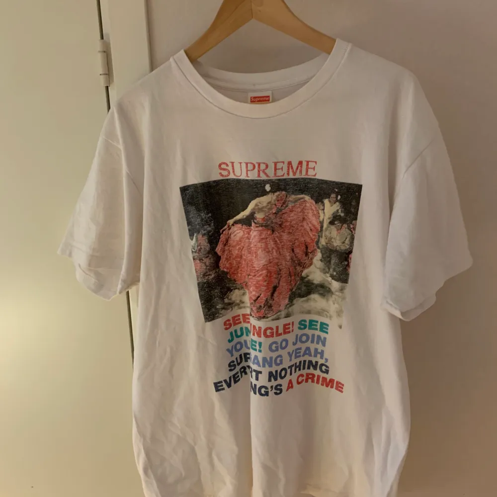 Säljer Supreme t shirt som är inköpt på PMP i Sthlm sommaren 21 Använd en del och cond är ca 7/10 Köptes för 750 kr Pris kan diskuteras . T-shirts.