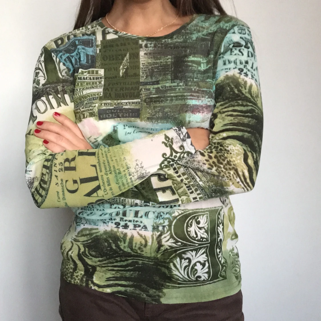 Grön mönstrad meshtröja  - 90