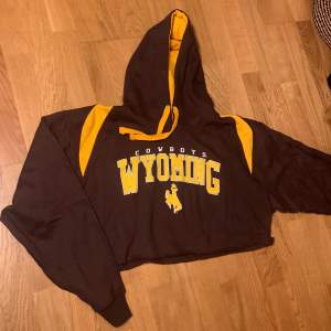 En cropad vintage college sweatshirt från Wyoming.  Som är till största delen brun, med gula detaljer.  Frakt ingår i priset 😊