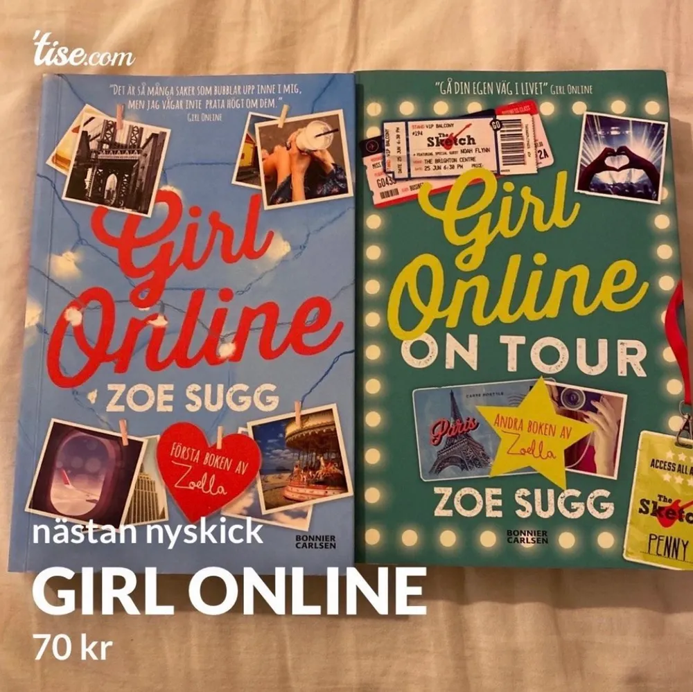 Nyskick på böckerna. Skrivna av Zoe Zugg. 2 av 3 i bokserien girl online (den som saknas är girl online going solo). 40kr för 1 bok och 70 för båda💘💘. Övrigt.