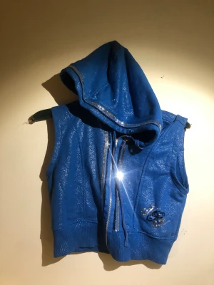 Blå kortärmad cropped paljett hoodie - Skitsnygg