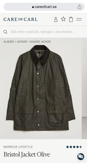 Barbour Bristol Jacket Olive - Vaxad jacka från Barbour Lifestyle, tillverkad i en mellankraftig 6oz Sylkoil vaxad bomullsväv. Endast använd några gånger, fint skick.  Herr, storlek L. Nypris 3899 kr. Hämtas vid St knuts torg Malmö, kan också skickas mot frakt.